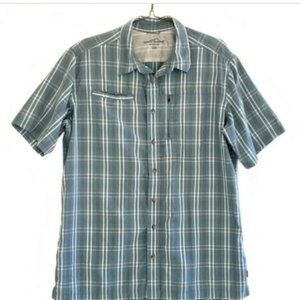 Eddie Bauer Mens Gray Plaid Button Shirt Outdoors Fish Hike Polyester Lg Tall